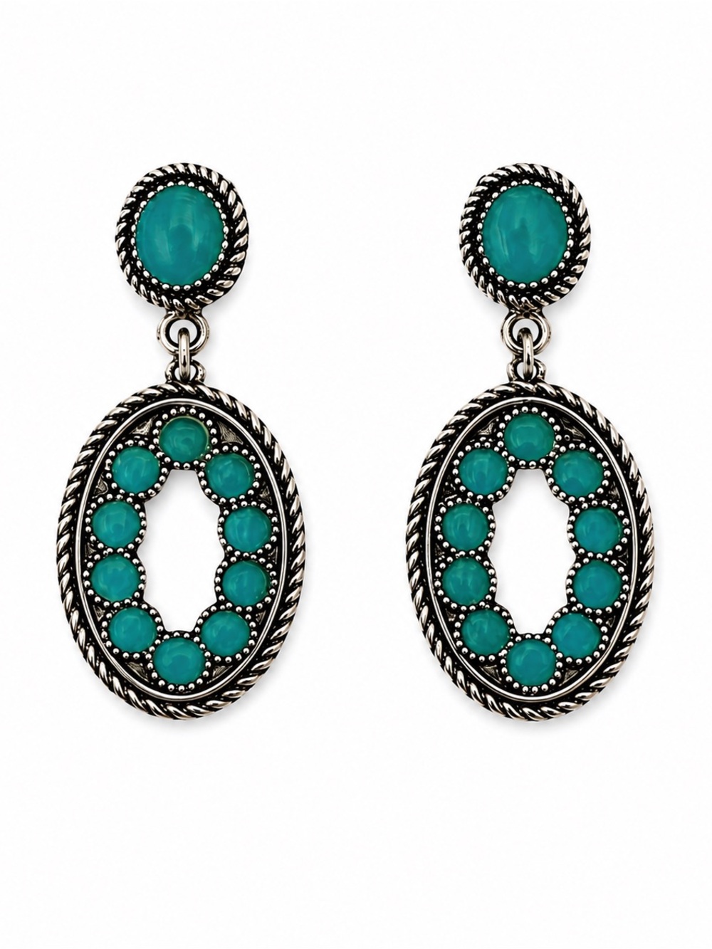 Turquoise Tone Oval Drop Earrings - Women's clip on Fashion Jewelry💕4x15$